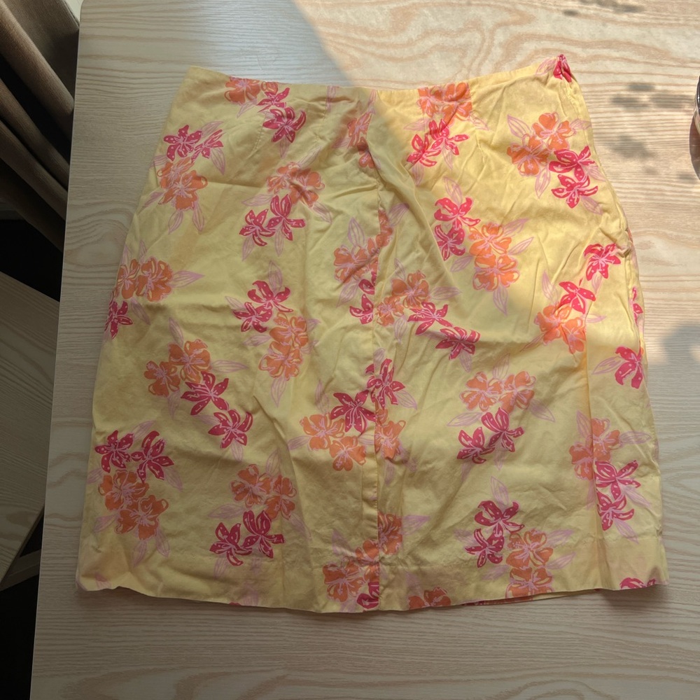 Lilly Pulitzer Yellow Skirt with Pink and Orange Floral Design